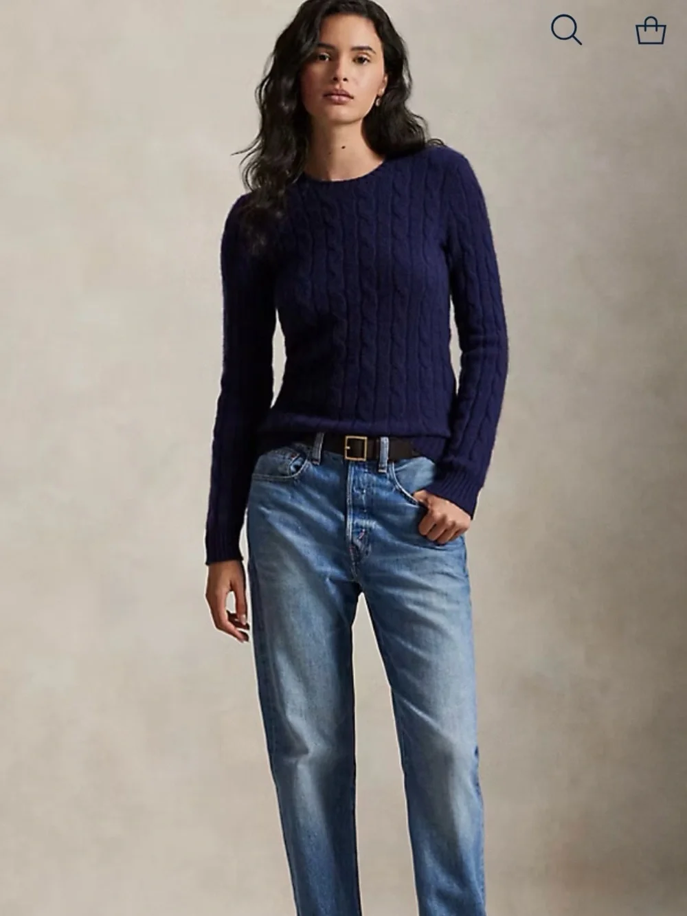 Polo by Ralph Lauren Iconic Cable-Knit 100% Cashmere Sweater. Hunter Navy. - Picture 6 of 8